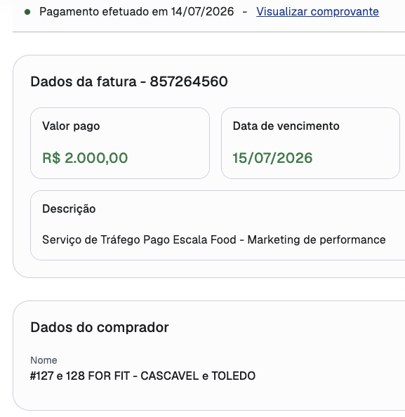 Comprovante de pagamento de cliente