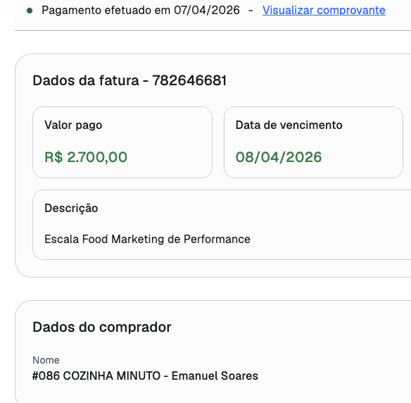 Comprovante de pagamento de cliente