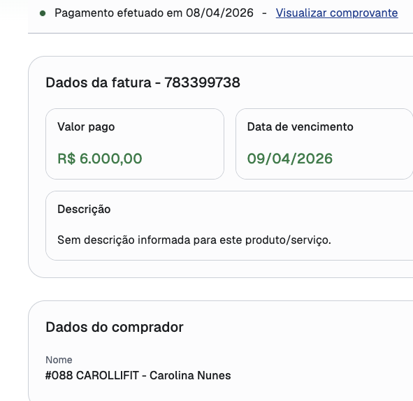 Comprovante de pagamento de cliente